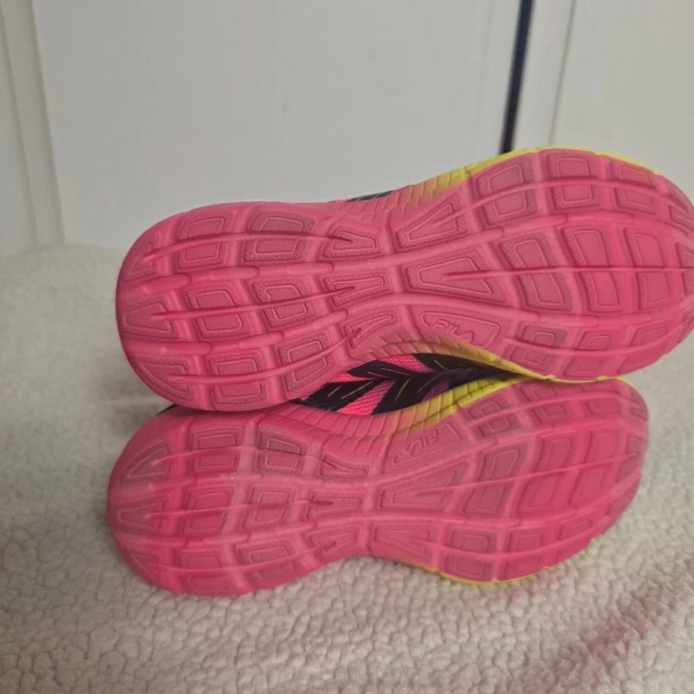Fila Fantom 8 Strap Shoes Running School Slip On Velcrow Black/Pink/Yellow 12k